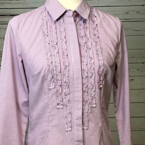 New York Company Ruffle‎ Striped Shirt Small L/S